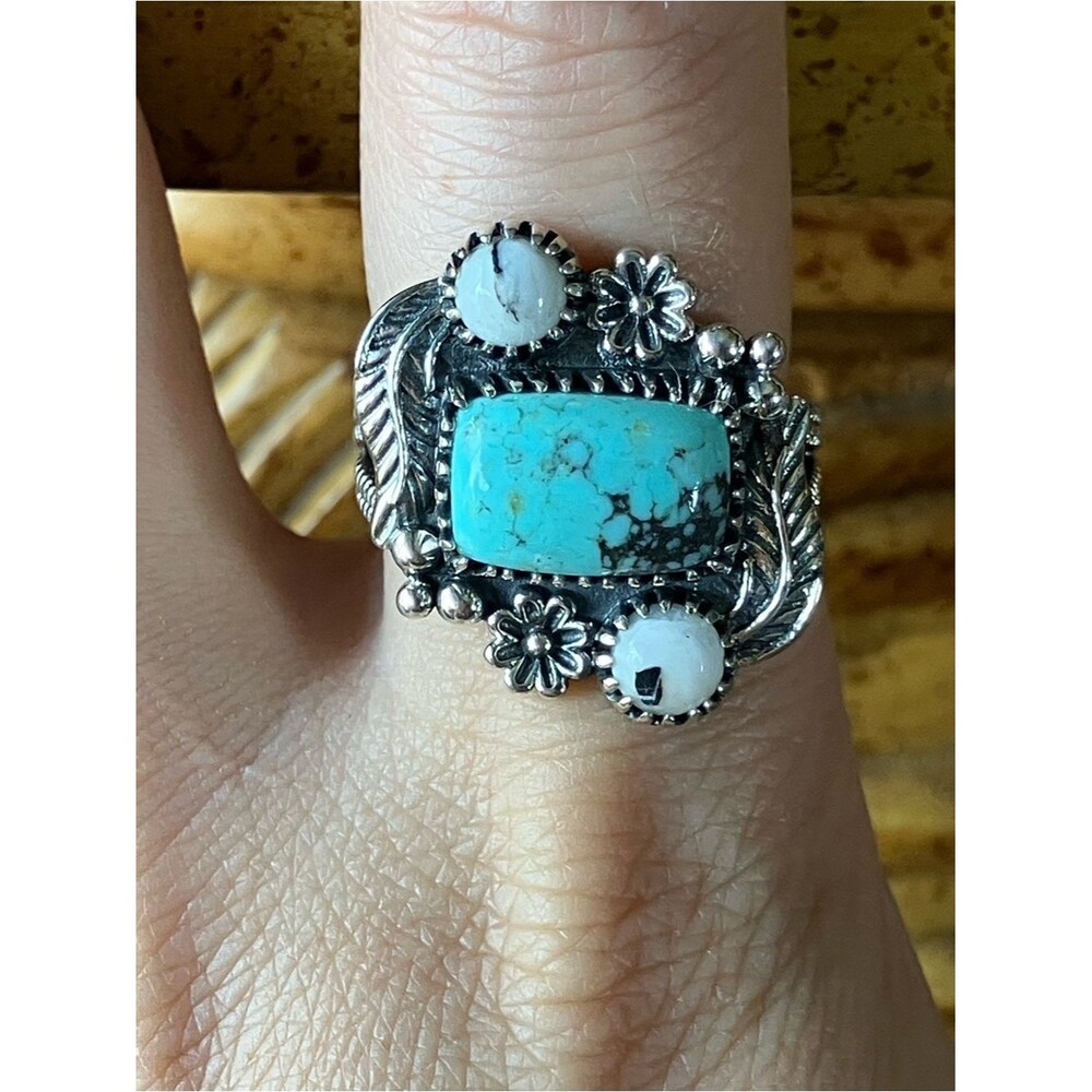 Blue Moon Turquoise White Buffalo Ring Size 8